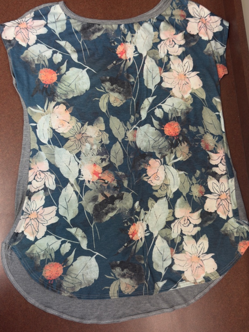 Floral Scoop Neck Cap Sleeve Top - Blue/Pink